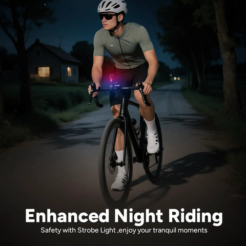 Cyclist using 4K Action Camera Kit With 128GB Card, Wearable Body POV Camera at night, showing the camera's night functionality