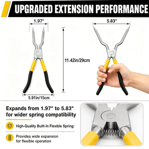 Upgrade 383EER4001A Spring Expansion Tool for Washer Door Boot, extends 1.97 to 5.83 inches, showcased in hand and detailed view.