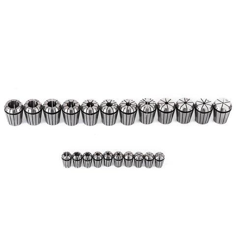 Battle Ready Cnc Cat40 Collet Set With Er32 And Er16 Tooling Kit showing 12 ER32 and 10 ER16 collets for precision milling.