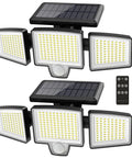 Solar Motion Sensor Outdoor Flood Lights With Remote Control, 265 LEDs, 2800LM, 3 Heads, 270 Degree Wide Beam, Two Pack