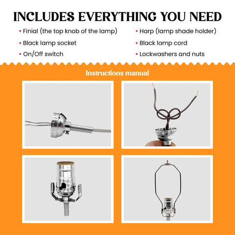 Silver Finish Make A Lamp Kit With All Parts Included And No Sweat DIY Lamp Design Or Repair Instructions grid with parts
