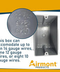 Pack of 4 Plastic Electrical Box Grey Outlet Box Single Gang New Work Junction Box With Captive Nails 20 Cu In Capacity Built To Last 3-5/8 In Length, 2-1/8 In Width, 3-1/4 In Depth Durable PVC For Outlets Switches Receptacles; gray plastic box interior