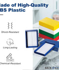 Top Tier Microscope Slide Storage Box With Heavy Duty Foam Liner Keeps Twenty Five Glass Slides Secure And Scratch Free Pack Of Five No Fuss Lab Organizer Case For Education Labs And Science Crews Now, showing colorful ABS plastic containers.