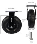 Built Tough 8 Inch Heavy Duty Pneumatic Casters Set Of Four With Two Swivel And Two Rigid Wheels showing measurements and details.
