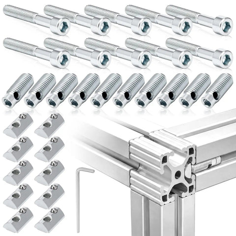 Heavy Duty T Slot Connectors For Aluminum Extrusion 40 mm Framing Hardware with bolts and brackets for DIY projects.