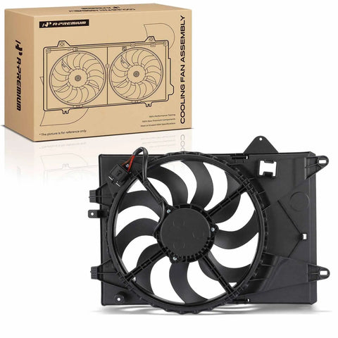 Tight Fitment Built Tough Engine Radiator Cooling Fan Shroud Assembly Straight Shot Replacement For Chevrolet Sonic 2012 To 2018 1.8L, showing 7-blade fan motor on black housing.
