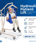 Lightweight Hydraulic Patient Lift Built Tough Yet Easy On The Hands With A Steady 450 Lb Capacity and Smooth Bent Mast for Safer Floor To Bed Transfers Plus Padded Swivel Seat