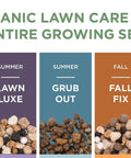 Grass Genie 10-0-6 Organic Spring Lawn Fertilizer, part of seasonal organic lawn care products for year-round use.