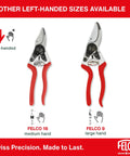 F2 Pruning Shears 9 Inch Swiss Made Garden Clippers With Precision Bypass Blade and left-handed medium and large options
