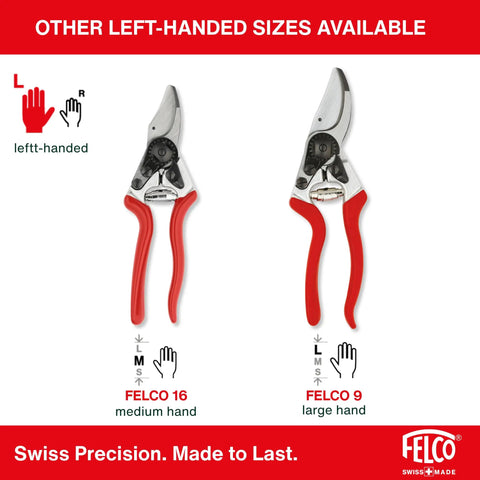 F2 Pruning Shears 9 Inch Swiss Made Garden Clippers With Precision Bypass Blade and left-handed medium and large options
