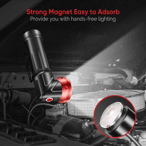 Two Pack Rechargeable LED Flashlight Set With 1000 Lumen Power and 1000 Feet Beam in auto engine lighting with magnetic base.