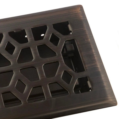 Top view of Marquis Floor Register 4 In By 10 In Duct Opening In Dark Oil Rubbed Bronze With Solid Steel Face, damper close-up