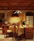 Tiffany Style Stained Glass Pendant Light Fixture, 16 Inch Wide Hanging Lamp With Two Lights in elegant kitchen setting