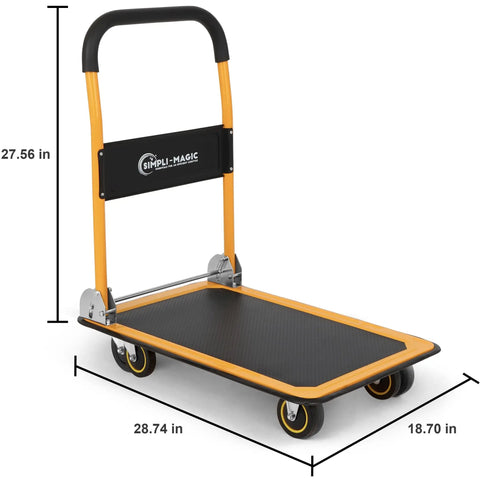Heavy-Duty Foldable Platform Cart Dolly 330 Lb Capacity With 360 Degree Swivel Wheels Flat Bed Hand Truck in orange and black