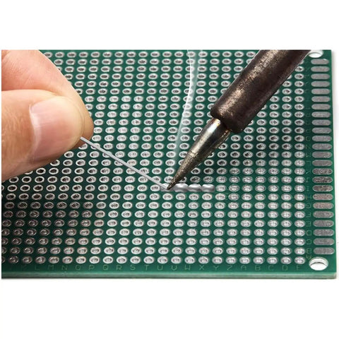 Soldering on a Double Sided PCB Board Prototype Kit 3x7 cm, 24 pcs, for DIY projects, two color black and blue random mix.