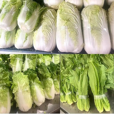 Semi Automatic Vegetable Strapping Machine For PE PVC Film Bundling Steel Build Adjustable Workbench Tightness Control Supermarket Market Fresh Produce Binding Solution displaying wrapped lettuce in a supermarket