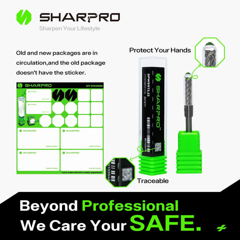 SHARPRO tungsten carbide burr, 1/8 inch shank, Dremel-compatible rotary bit with green protective cap