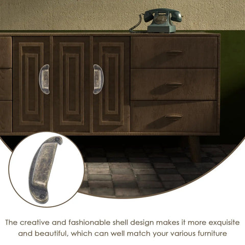 Vintage Bronze Metal Shell Cabinet Handles Set Four Pack Retro Drawer Pulls for kitchen cupboards and dressers 7 inch