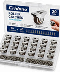Cridano roller catches set with 20 stainless steel pieces and 40 screws in a transparent organizer case