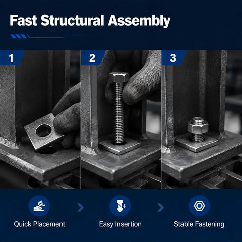 Twelve Piece Heavy Duty Beveled Wedge Washers Engineered For Zero Slack Shim Leveling Solid Bolt Stabilizer That Locks Down Tight during fast assembly.