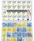 Bulk MKT PET Film Capacitor Kit, 235-Piece Assortment With 24 Values At 63V in labeled box, assorted colors for DIY projects.
