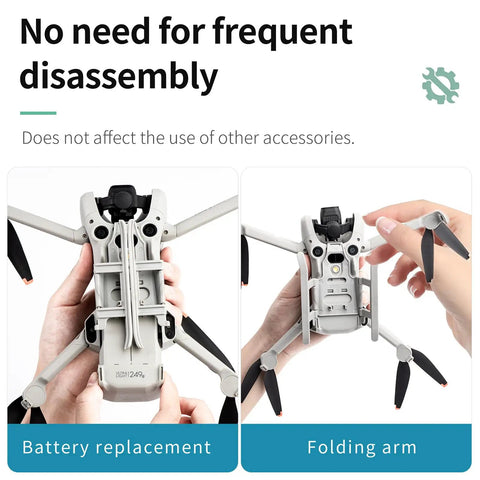 Mini 4 Pro Landing Gear Foldable For DJI Mavic Mini 4 Pro Drone, showing battery replacement and folding arm features.