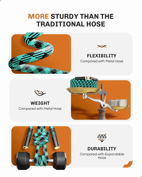 Welluck 50 ft braided turquoise and black garden hose with 10-function spray nozzle