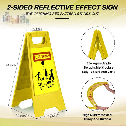 Four Pack 24 Inch Slow Down Kids At Play Sign Reflective Double Sided Street Safety Signs With Portable Handles For Neighborhoods