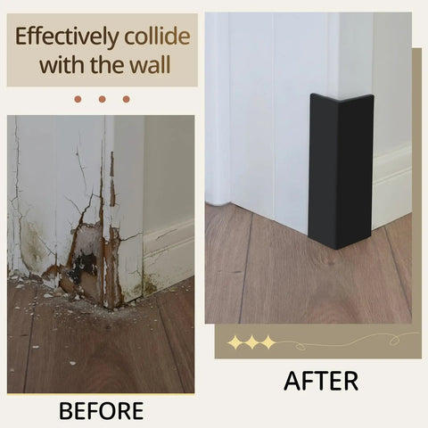 Comparison of a damaged and protected corner with Easy Install Self Adhesive Rubber Corner Protectors for Baseboards and Walls.