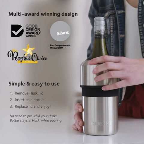 Person using Next Gen Iceless Wine Chiller Keeps Your Bottle Cold Up To 6 Hours No Ice Needed Fits Champagne Bottles All Stainless Steel