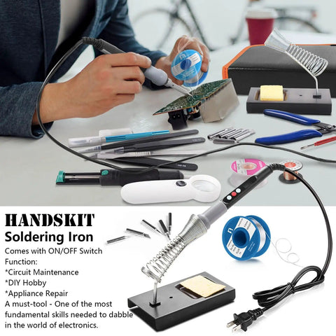 21 In 1 Soldering Iron Kit 90W Adjustable Temperature With Stand Desoldering Pump Magnifier Solder Wire Tweezers 5 Tips