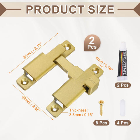 Two Pack 90 To 180 Degree Barn Door Lock Latches With Screws And Glue For Easy Install In Gold Tone 80mm