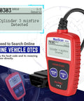 OBD2 Car Scanner With Engine Fault Codes And Emissions Status Check Engine Light Reader showing code on screen