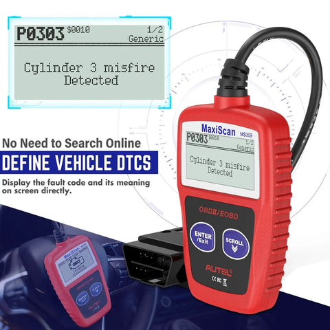 OBD2 Car Scanner With Engine Fault Codes And Emissions Status Check Engine Light Reader showing code on screen