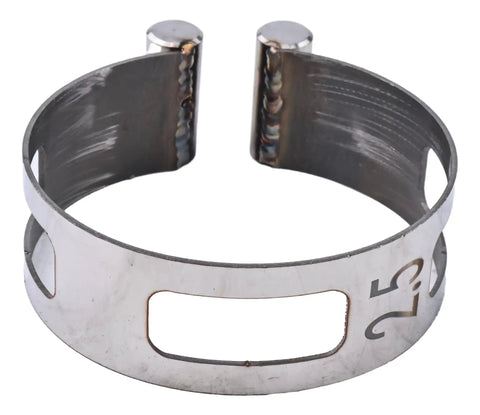 Heavy Duty Stainless Steel Welding Tacking Band Clamp Fits 2.5 Inch Pipes, showing silver clamp with rounded edges and openings.