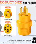 Nema 6-50P To 14-50R EV Level 2 Charging Adapter 32 Amp Max shown from top and bottom with size details for electric car use.