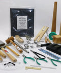 Starter Hands On Metalsmith Tools Kit For Jewelry Making A Solid Bench Tools Set With Ring Mandrel Ring Clamp Bench Pin Wood Ring Clamp And All The Essentials For Apprentice Jewelry Making And Metalworking, assorted tools laid out