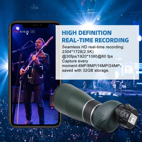 4MP WiFi Eyepiece Camera For 24mm To 50mm Telescope And Microscope Digital Camera Accessories With 32GB Pro-Grade Real-Time Mobile App Control And Video Recording showing HD recording on smartphone.