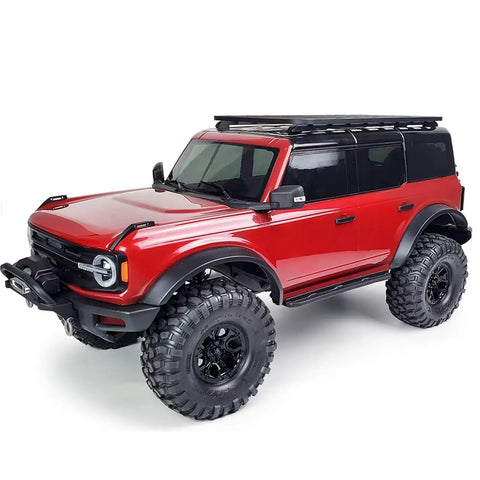 Heavy Duty Aluminum Roof And Luggage Rack Compatible With 1/10 Scale Rc Crawler Trx4 Bronco on red truck with large tires