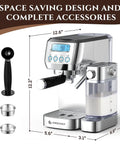 Kickass Automatic Espresso Machine With Upgraded Milk Frother And Twenty Bar Pressure for home chefs, showcasing LCD screen and accessories.