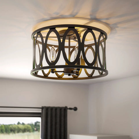 Prince 3 Light Flush Mount Oil Rubbed Bronze with Open Frame and Crystal Clear Glass Shades Modern Chic Vibe Low Profile