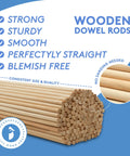 Top Shelf Pre Sanded Wood Dowel Rods 3/16 Inch X 12 Inch Pack Of 100 Smooth Unfinished Hardwood Craft Sticks stacked view.