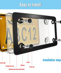 Installation of Bubble License Plate Protector With Black Stainless Steel Frame For Motorcycles, Clear ABS Shield