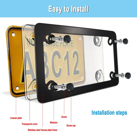Installation of Bubble License Plate Protector With Black Stainless Steel Frame For Motorcycles, Clear ABS Shield