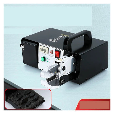 Professional Electric Terminal Crimping Tool And Automatic Wire Stripper Combo view from the side showing control panel and clear stripper mechanism.