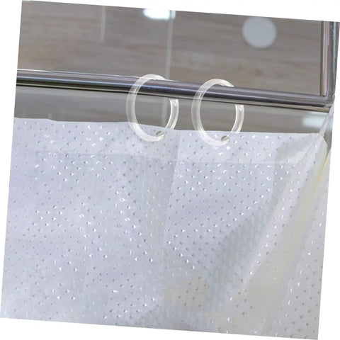 12 Pack Round Shower Curtain Rings Plastic Hooks For Bathroom Inner Diameter Easy Glide displayed on a rod with drapery