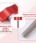 4 Pack 1/4 20 X 1 Inch Stainless Steel Thumb Screws Hella Durable Finger Bolts with red aluminum handle and durable screw.