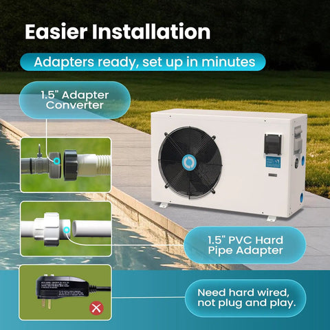 No Sweat Inverter Swimming Pool Heat Pump With Smartphone WiFi Sync And Automatic Defrost Featuring Turbo X Dual Climate Settings For Up To Twenty Three Thousand Gallon Backyard Vibes