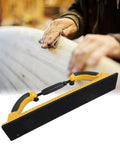 Hand Sanding Block 70x400mm With Adjustable ABS Dust Extraction Sander shown with person sanding wood surface