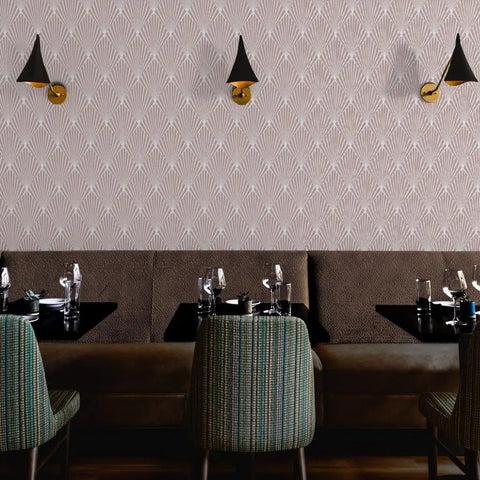 Kick Your Space Into Overdrive With Fresh Geometric Stripes Leather Texture Vinyl Wallcovering in a dining room setting.